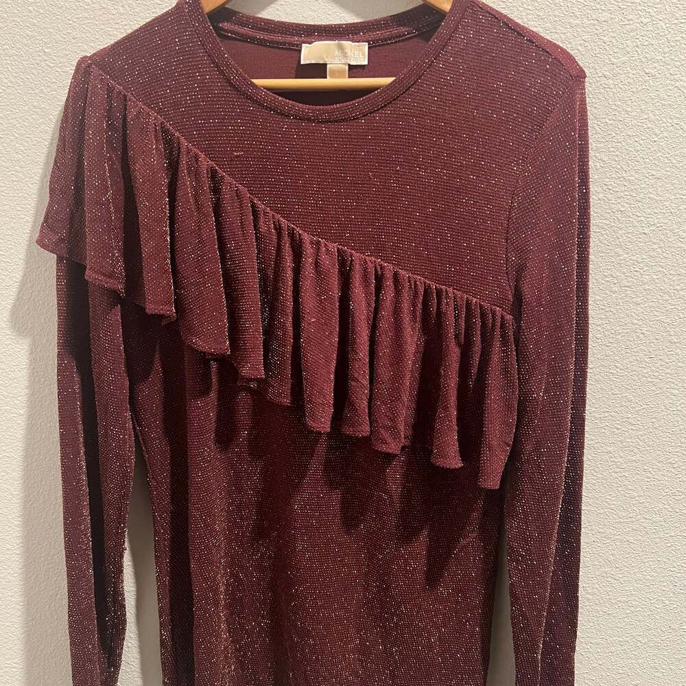 Michael Kors Metallic Scoop Neck Cold Shoulder Blouse